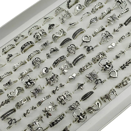 30pcs/Lot Factory Wholesale Alloy Finger Rings for Women – Hot New Big Flower, Cutout Skull, Spider, Animal, Leaf & Snake Designs