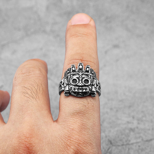 Vintage Totem Skull Men’s Ring – Stainless Steel Punk Rock Jewelry for Men & Women