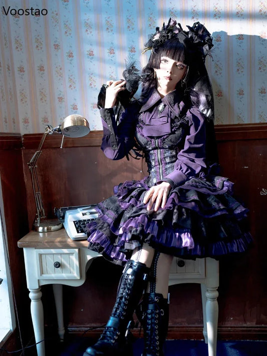 Gothic Lolita Y2K Dress – Vintage Victorian Harajuku Lace Bandage Rose Embroidery Sleeveless Dress for Women