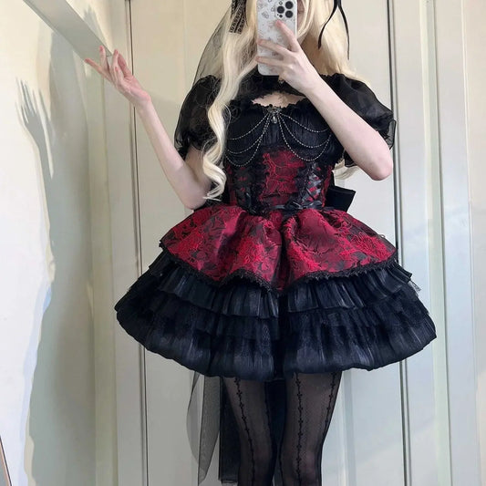 MAGOGO Japanese Victorian Sweet Lolita JSK Dress – Punk Gothic Lace Evening Party Dress for Women