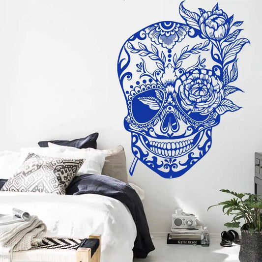 Day of the Dead Sugar Skull Vinyl Wall Decal – Mexican Home Living Room Bedroom Decoration Mural 4