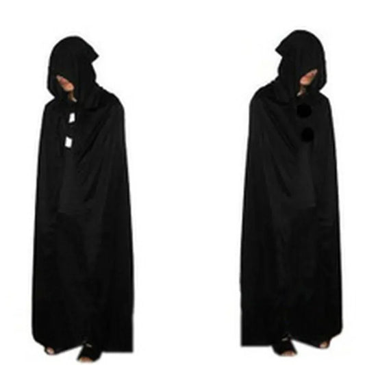 Hooded Cloak Wicca Robe – Medieval Witchcraft Cape Halloween Costume (Size: 165-170 cm, Color: Black)