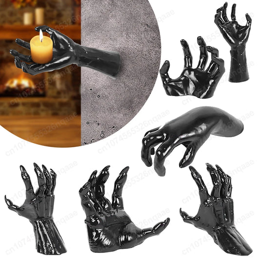 Devil Hand Statue Candle Holder – Black Demon Hand Wall-Mounted Gothic Ornament for Halloween Decor