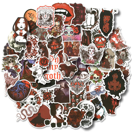 50pcs Horror Skull Gothic Stickers – Aesthetic Graffiti Decals for Luggage, Skateboard, Laptop & Guitar
