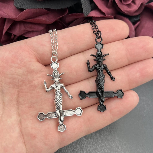 Gothic Satanic Baphomet Inverted Cross Pendant Necklace – Lucifer-Inspired Demon Jewelry