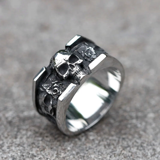 NEW Men's 316L Stainless Steel Vintage Skull Ring – Punk Fashion Jewelry for Teens