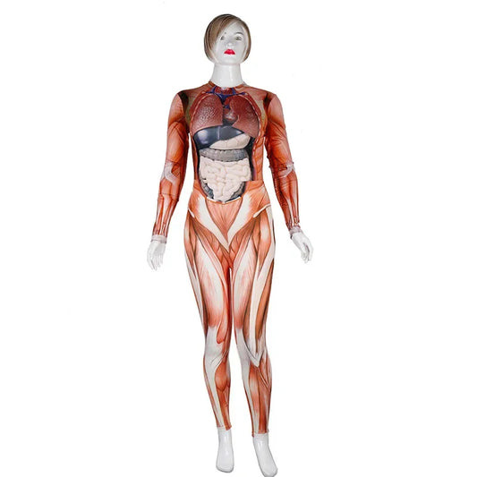 Halloween Costume Carnival Party Scary Skeleton Bone Bodysuit Jumpsuit – Adult Women Horror Bloody Catsuit