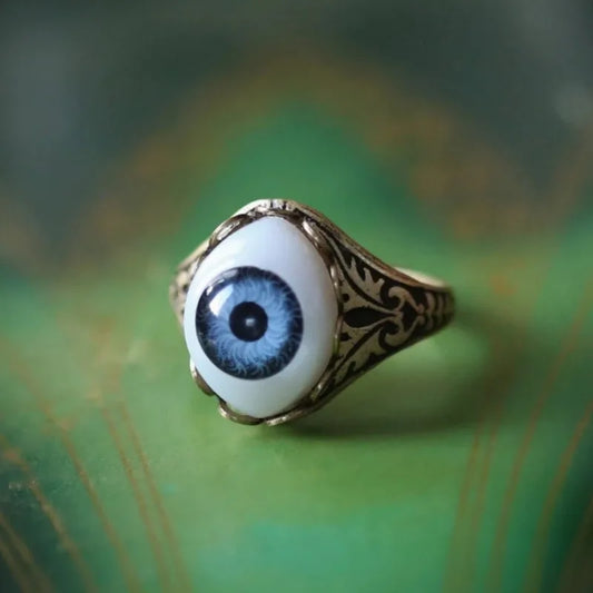 Big Blue Evil Eye Skull Claw Ring – Adjustable Vintage Silver-Plated Gothic Punk Jewelry for Men & Women