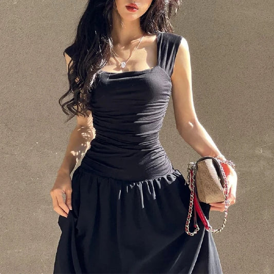 WhereMery Elegant Slip Long Dress – Sexy Ruched Bodycon High-Waist Maxi Dress for Women