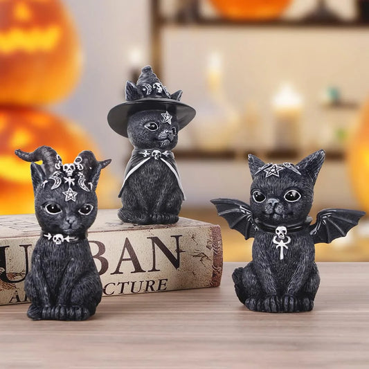 Black Cat Statue – Mysterious Cute Witch Cat Figurine, Hand-Painted Halloween Decor