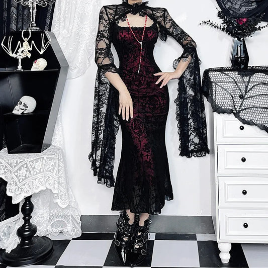 Gothic Sexy Long Fishtail Dress for Women – New Spaghetti Strap Sleeveless Backless Ruched Vintage Maxi Dress Vestidos