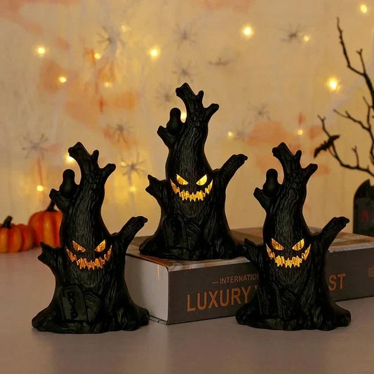 Halloween LED Glow Ghost Tree Light – Spooky Home Decoration Candle Lamp