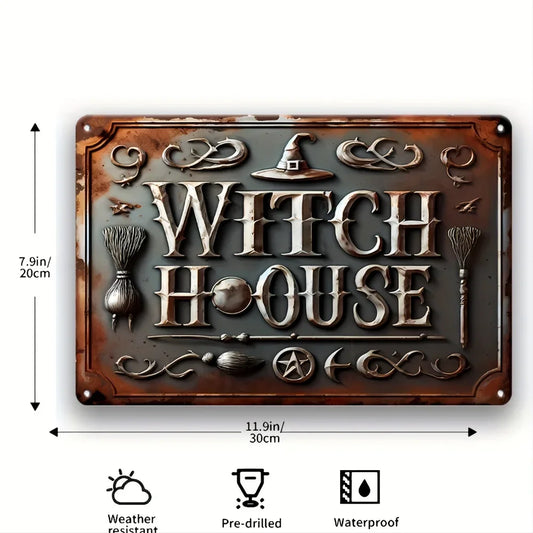 Vintage Style Witch House Iron Sign – Decorative Wall Hanging for Home, Garden, Cafe, or Farmhouse