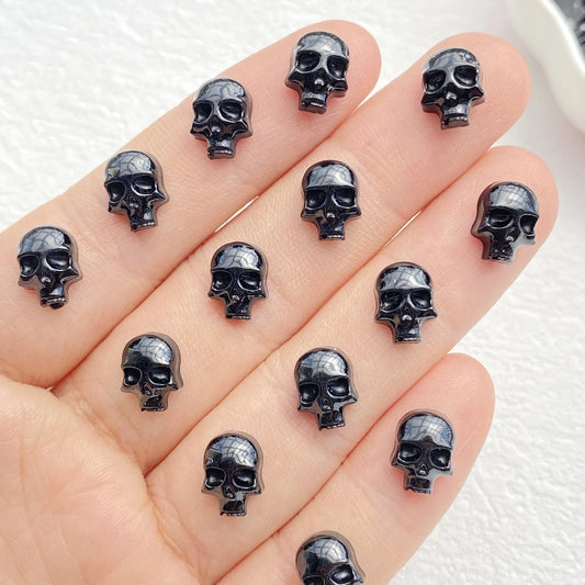 50Pcs Cute Resin Mini Halloween Black Skull Flatback Cabochon – Jewelry Making & Manicure Accessories