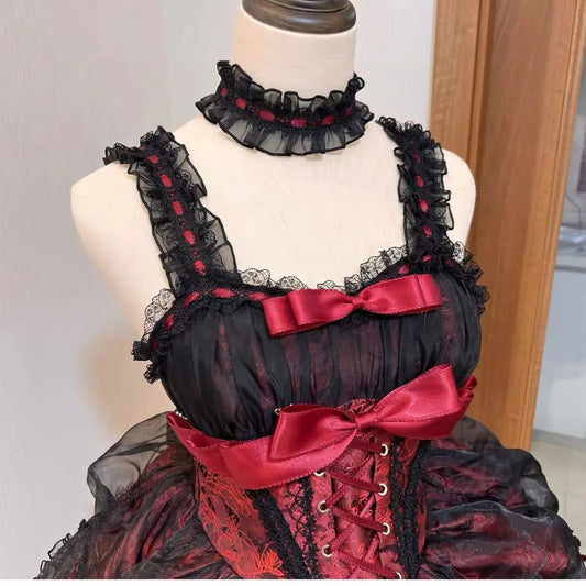 MAGOGO Gothic Lolita Y2K Dress – Vintage Victorian Harajuku Bow Lace Bandage Party Dress
