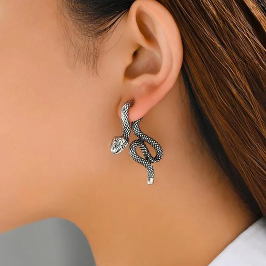 Dark Gothic Snake Stud Earrings – Goth Punk Piercing Jewelry for Men & Women