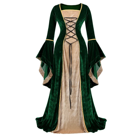 Women’s Renaissance Irish Deluxe Velvet Dress – Victorian Medieval Long Retro Gown for Halloween & Cosplay (Plus Size)