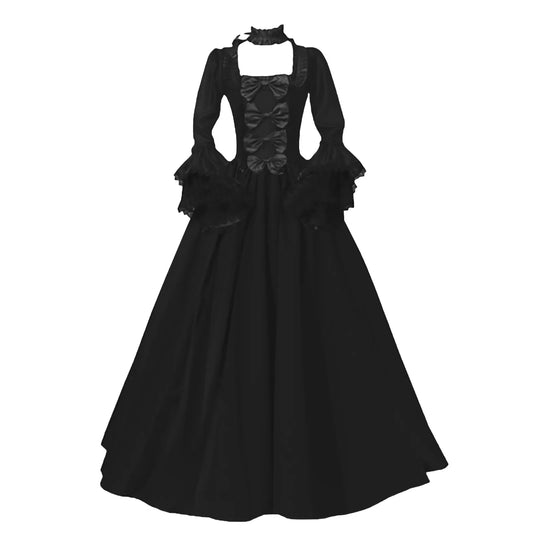 Medieval Victorian Court Lace Patchwork Gothic Dress – Halloween Witch Cosplay Maxi Costume