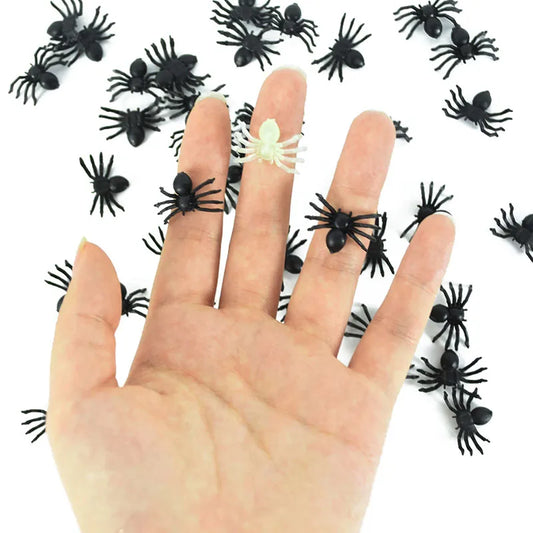 50/100pcs Halloween Black Luminous Plastic Spiders – Small Glow-in-the-Dark Party Decorations & Tricky Prank Toys