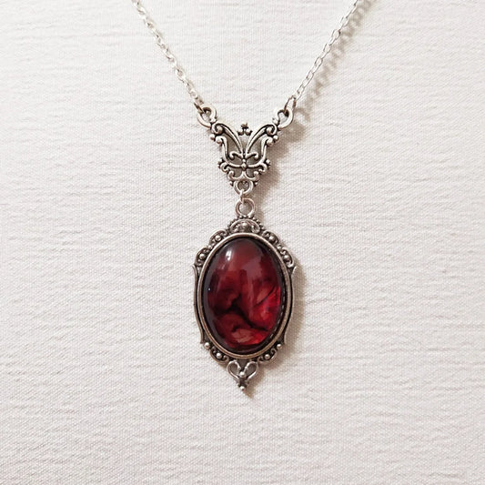 Vintage Gothic Blood Red Quartz Charm Necklace – Butterfly Pendant for Women