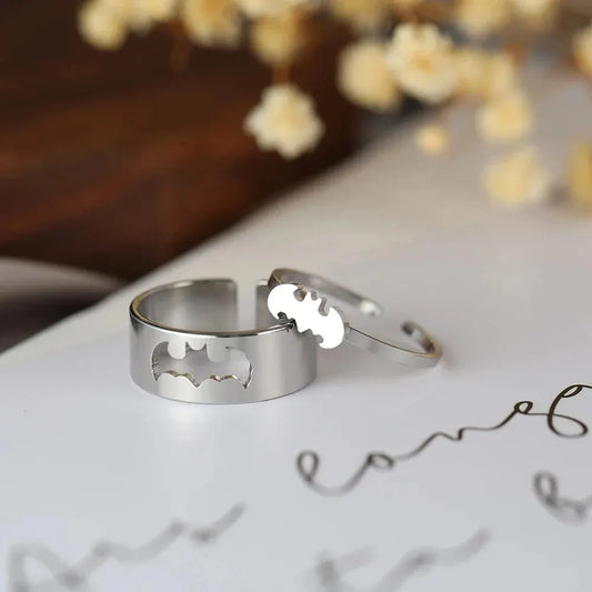 2PCS Gothic Couple Ring Set – Gold & Silver Color Stainless Steel Open Rings for Men & Women