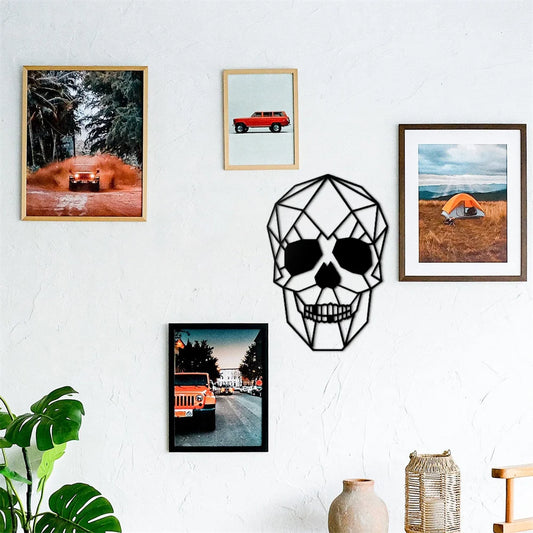 Human Skull Halloween Metal Wall Art Decor — Matte Black Wall Hanging