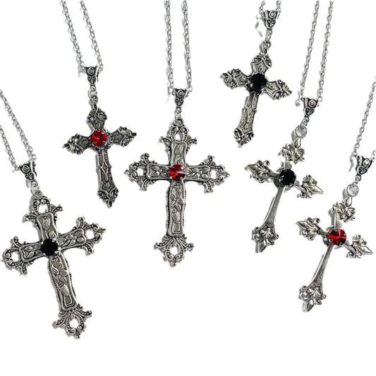 Cross Pendant Necklace – Gothic Style with Zircon Inlay