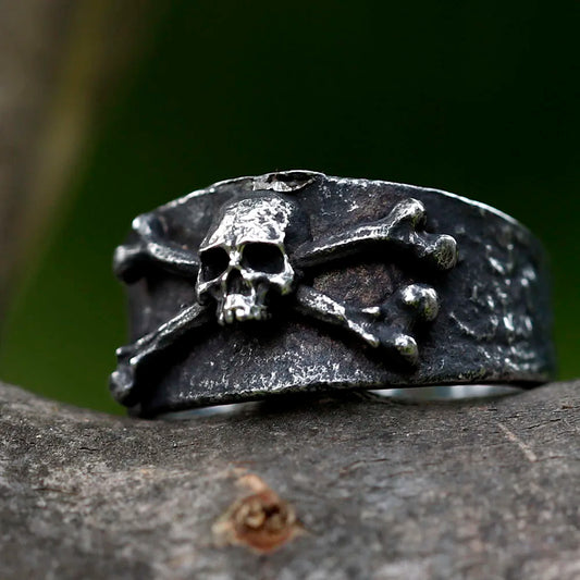 NEW Men's Vintage Calvarium Skull Ring – 316L Stainless Steel with Aegishjalmur Symbol for Punk & Biker Style