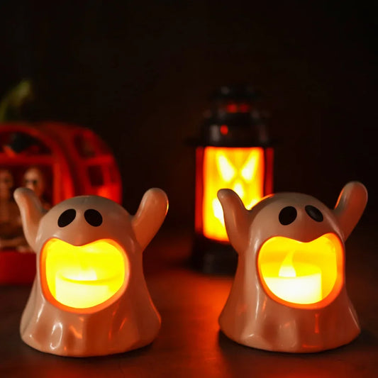 2025 New Halloween Ghost Lamp with LED Flameless Candles – Decorative Party & Horror Atmosphere Prop
