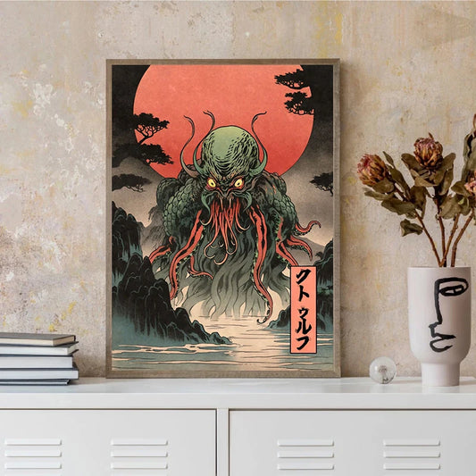 Japanese Rising Skeletons Poster – Creepy Japanese Ghost Zombie Mummy Halloween Art Canvas Print