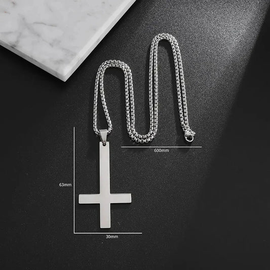 Titanium Steel Inverted Cross Necklace – Men's Punk Gothic Demonic Symbol Pendant