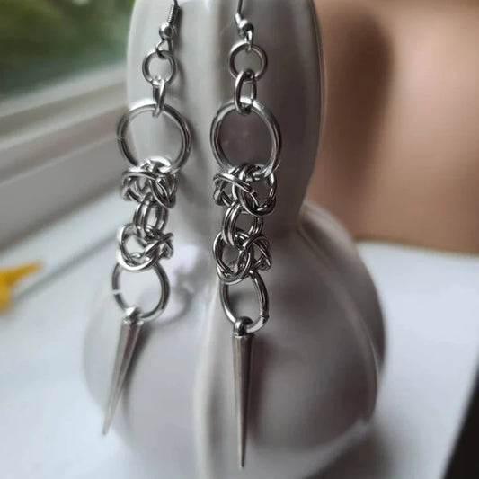 Gothic Chainmail Punk Spike Earrings – Viking-Inspired Goth & Punk Jewelry