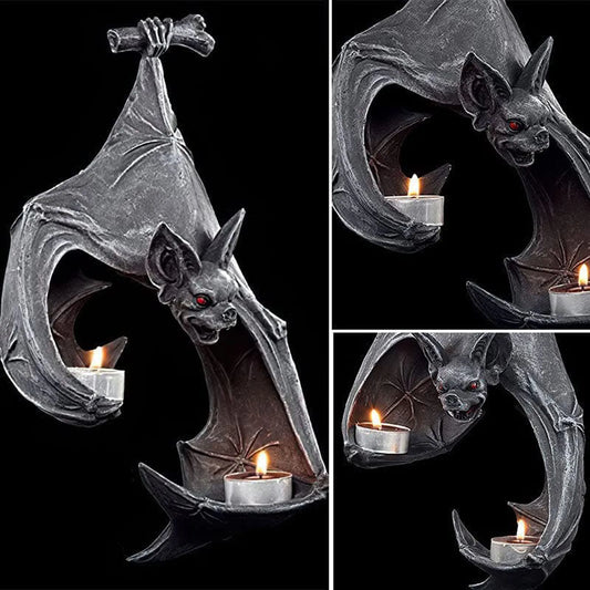 Black Bat Candle Holder – Gothic Wall Hanging Sconce Sculpture for Home & Festival Decor