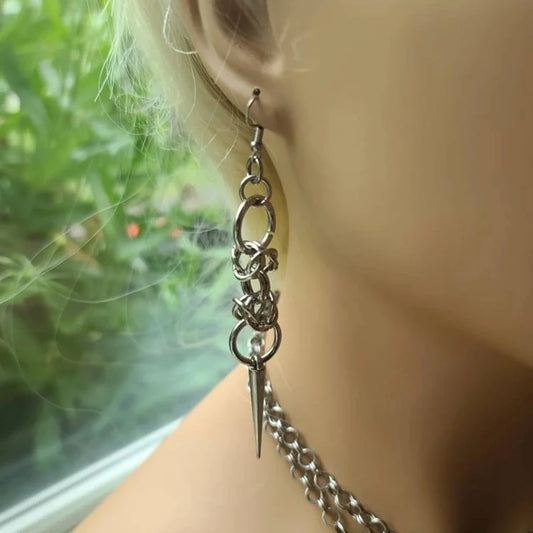Gothic Chainmail Punk Spike Earrings – Viking-Inspired Goth & Punk Jewelry