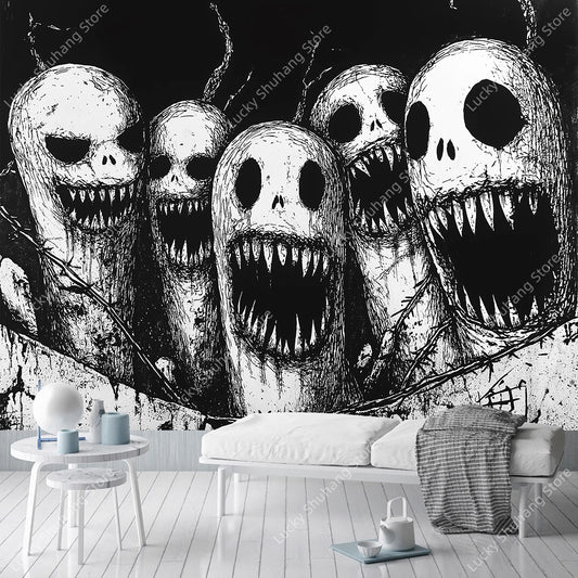 Ghost Skull Abstract Tapestry – Dark Gothic Wall Art for Bedroom & Living Room Decor