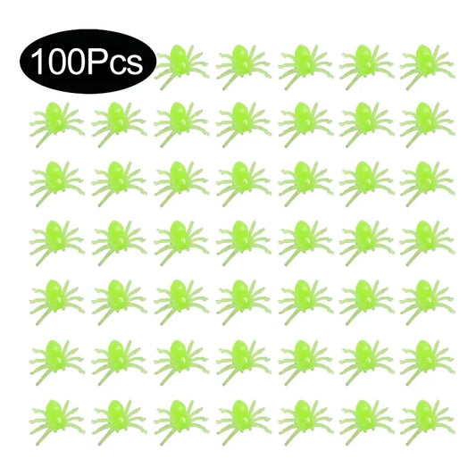 50/100pcs Halloween Black Luminous Plastic Spiders – Small Glow-in-the-Dark Party Decorations & Tricky Prank Toys