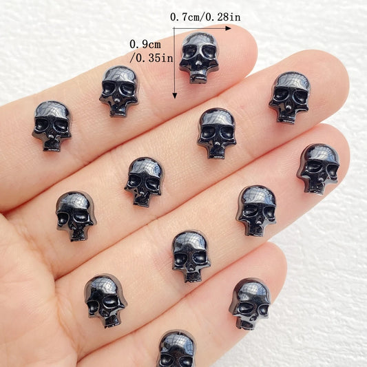 50Pcs Cute Resin Mini Halloween Black Skull Flatback Cabochon – Jewelry Making & Manicure Accessories