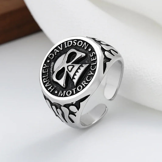 Retro Biker Skull Ring for Men – Silver Color Punk Gothic Rock Hip-Hop Open Ring