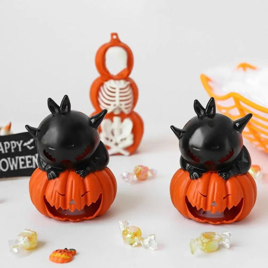 Black Cat Pumpkin Lamp – Spooky Halloween Eyeball 3D Candle Holder with LED Light