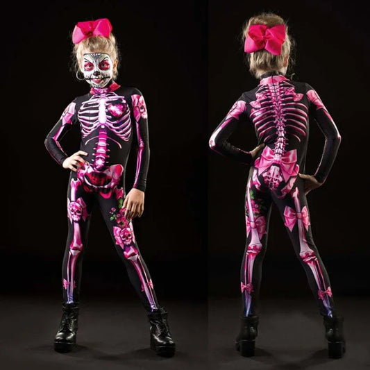 Rose Skeleton Adult &amp; Kids Scary Costume – Sexy Jumpsuit & Baby Girl Rompers for Halloween & Day of The Dead