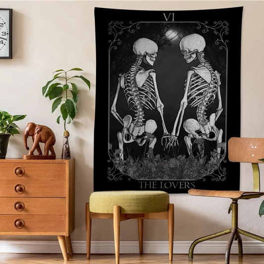 Simple Skull Love Retro Anime Tapestry – Tarot Hippie Wall Hanging for Dorms & Bedrooms