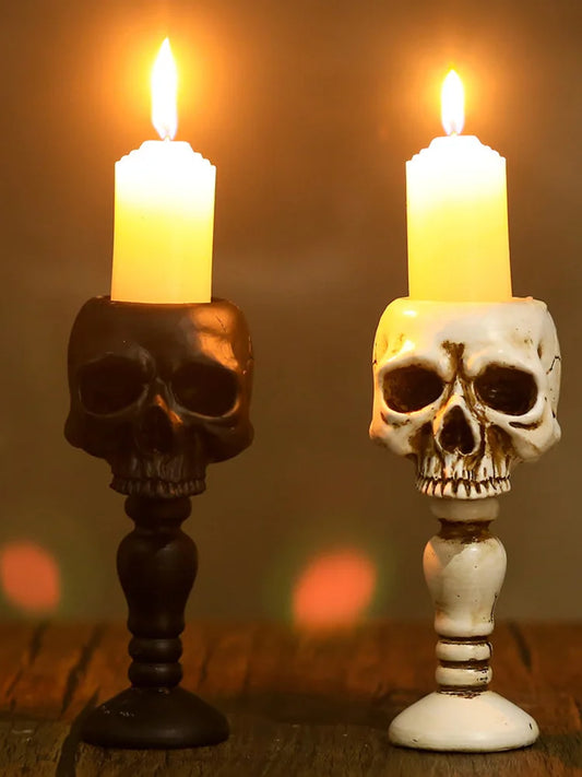 Pillar Candlestick Holder Gothic Skull Tealight Holder Resin Candlestick Table Decor Ornament for Halloween Decorations