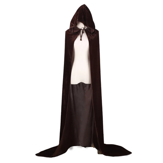 Christmas Pleuche Velvet Cloak – Hooded Medieval Cape for Witch, Wicca, Vampire & Holiday Cosplay