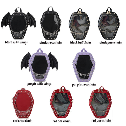 Gothic Punk Coffin-Shaped Ita Bag – Clear Backpack & Shoulder Bag for Women