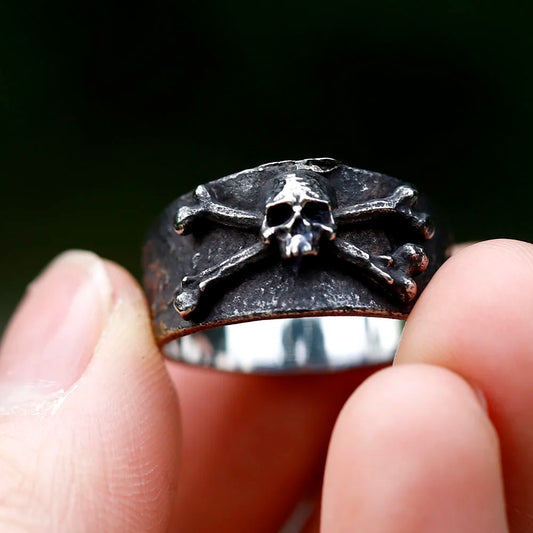 NEW Men's Vintage Calvarium Skull Ring – 316L Stainless Steel with Aegishjalmur Symbol for Punk & Biker Style