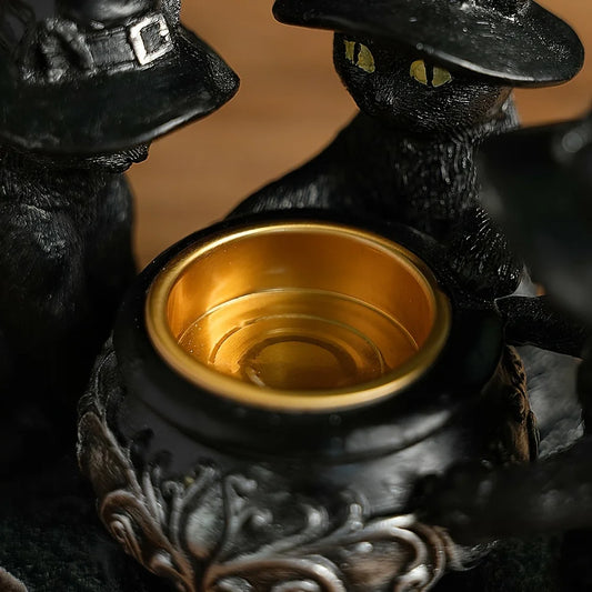 1PCS Halloween Resin Candle Holder – Ghost, Witch, Cat Theme Desktop Decor