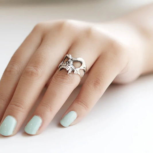 925 Sterling Silver Skeleton Head Punk Ring – Adjustable Luxury Jewelry for Women Wholesale
