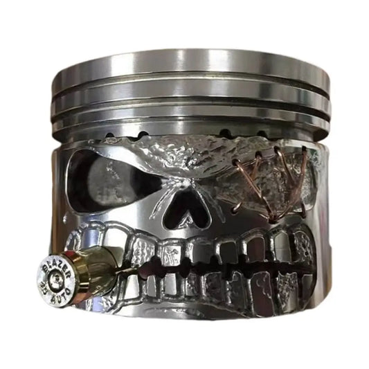 Carving Piston Skull Face Statue – Realistic Skull Man Head Figurine for Halloween & Home Decor