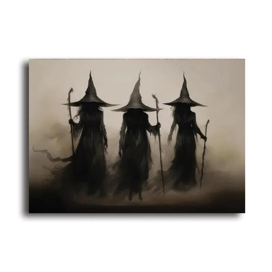 Abstract Retro Witch Halloween Canvas Prints – Witchcraft Cartoon Cosplay Wall Art Poster