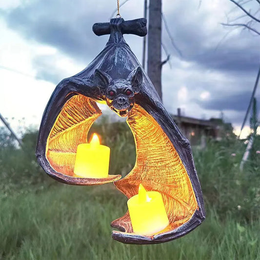 Halloween Candlestick Bat Statue – Gothic Wall Sconce Candle Holder for Spooky Decor